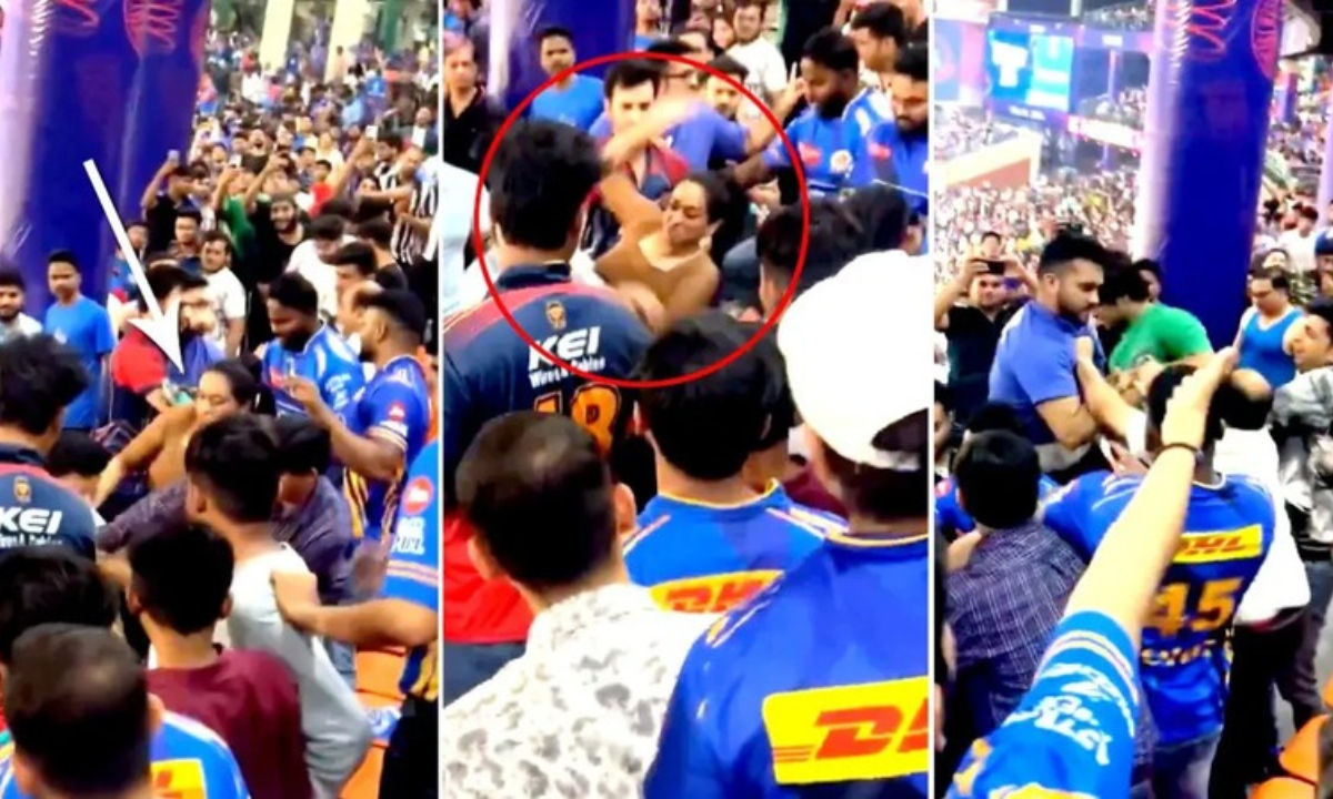 दिल्ली स्टेडियम में फैंस के बीच जमकर मारपीट, महिला ने बरसाए लात-घूंसे वीडियो वायरल