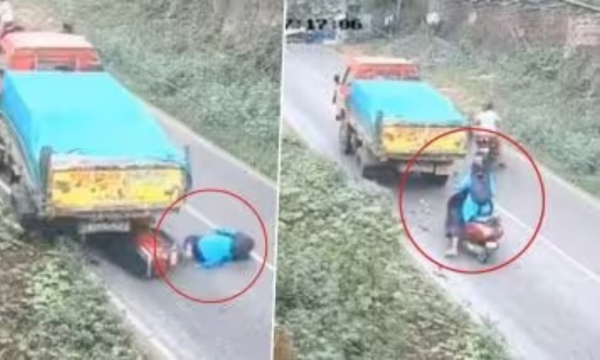 कुछ सेकेंड दूर थी मौत,  ट्रक के नीचे आने से बाल-बाल बची महिला, स्कूटी हुई चकनाचूर  वीडियो वायरल