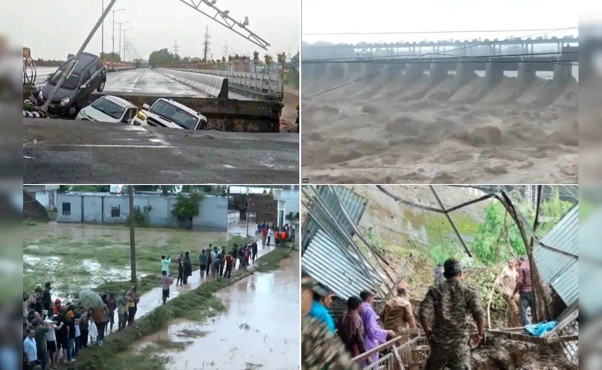 जम्मू में तबाही भारी बारिश से Tawi नदी उफान पर भगवती नगर पुल टूटा  गाड़ियां समाईं नदी में