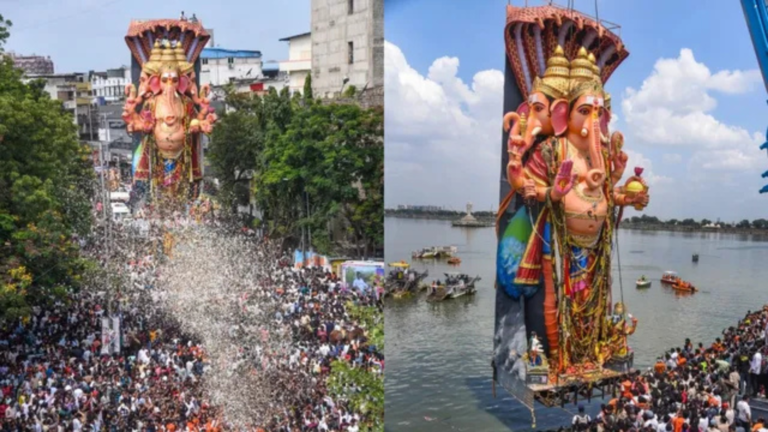 हैदराबाद गणेश उत्सव 2025 69 फीट ऊँची प्रतिमा की शोभायात्रा और विशाल विसर्जन